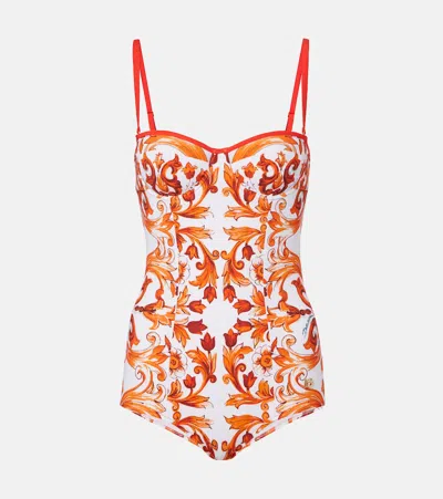 Dolce & Gabbana Majolica Swimsuit In Red
