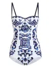 Dolce & Gabbana Majolica-print One-piece Swimsuit In White