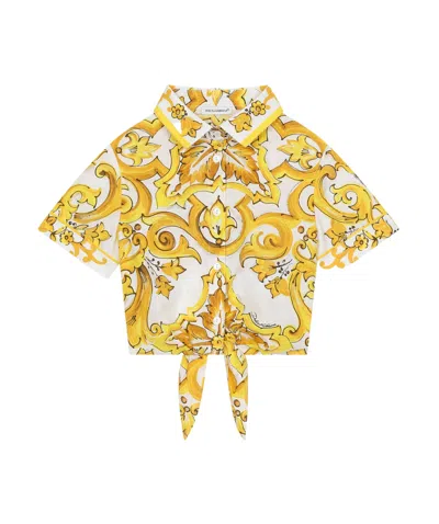 DOLCE & GABBANA MAJOLICA TIE CROPPED SHIRT