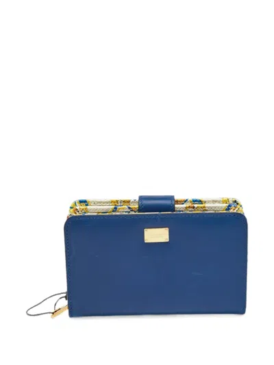 Pre-owned Dolce & Gabbana Majolica Tile French Wallet In Blue