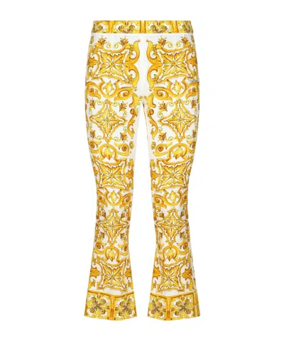 Dolce & Gabbana Majolica Trumpet-leg Silk Pants In Print
