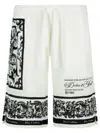 Dolce & Gabbana Majolica-print Knee Length Bermuda Shorts With Side And Back Pockets In White