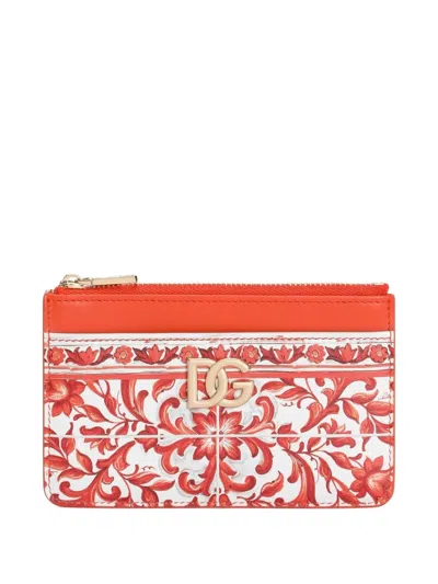 Dolce & Gabbana Majolica-print 3.5 Calfskin Card Holder In Multi