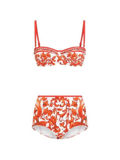 Dolce & Gabbana Majolica-print Bikini In Red