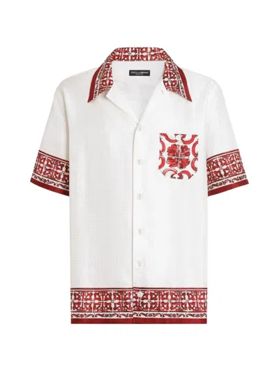 Dolce & Gabbana Majolica-print Bright Jacquard Hawaii Shirt In White