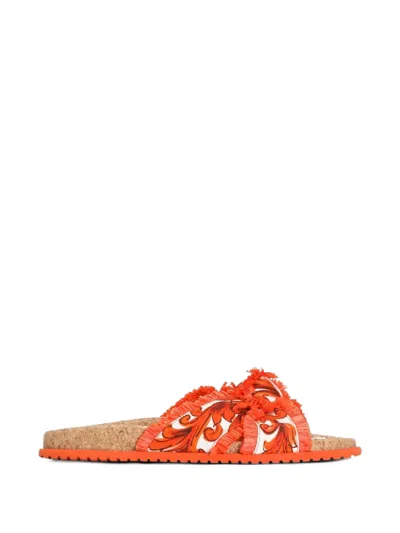 Dolce & Gabbana Majolica-print Brocade Flat Slippers In Orange