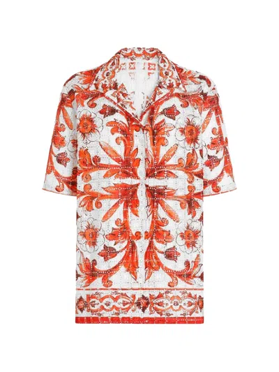 Dolce & Gabbana Majolica-print Broderie Anglaise Lace Shirt In White