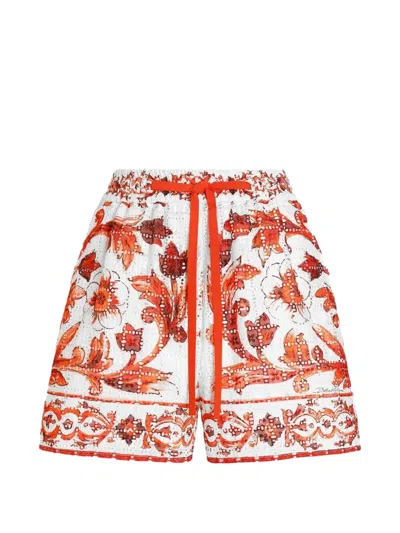 Dolce & Gabbana Majolica-print Broderie Anglaise Lace Shorts In White