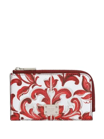 Dolce & Gabbana Majolica-print Calfskin Card Holder In Multi
