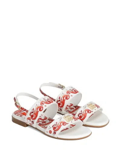 Dolce & Gabbana Kids' Majolica-print Calfskin Sandals In Multi