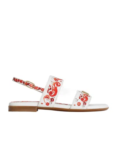 Dolce & Gabbana Kids' Majolica-print Calfskin Sandals In White