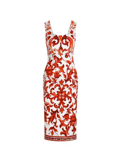 Dolce & Gabbana Majolica Silk-blend Charmeuse Midi Dress In Multi