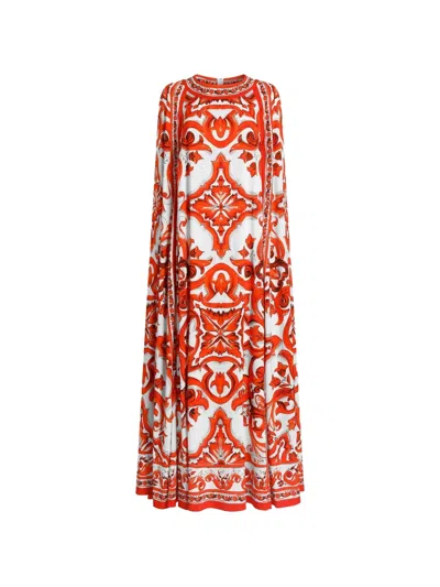 Dolce & Gabbana Exclusive Majolica-print Charmeuse Dress In Red
