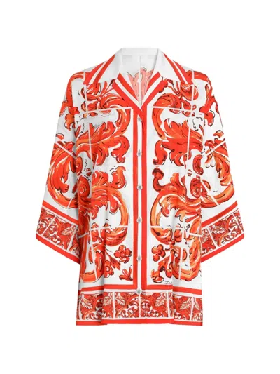 Dolce & Gabbana Majolica-print Charmeuse Shirt In White