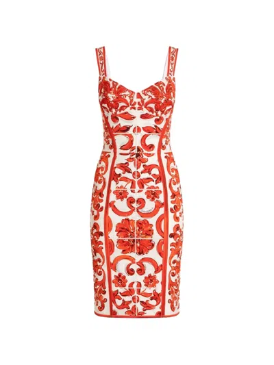 Dolce & Gabbana Majolica-print Charmeuse Short Dress In Multi