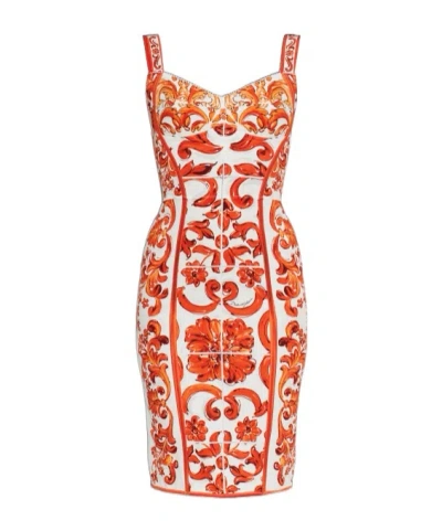 Dolce & Gabbana Majolica-print Charmeuse Short Dress In Red
