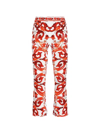 Dolce & Gabbana Majolica-print Charmeuse Trousers In Multi