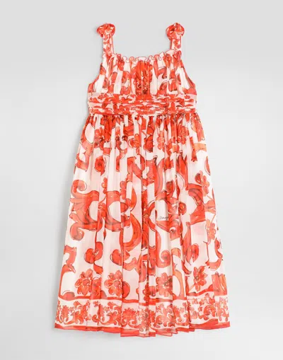 Dolce & Gabbana Kids' Majolica-print Chiffon Dress In Multi