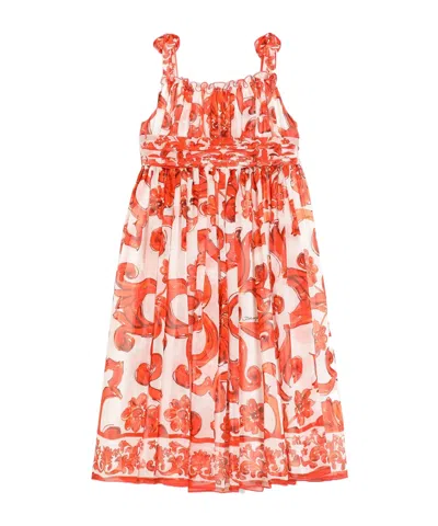 Dolce & Gabbana Kids' Majolica-print Chiffon Dress In Multi