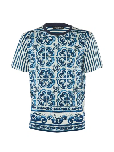 Pre-owned Dolce & Gabbana Majolica-print Cotton Crew-neck T-shirt In White