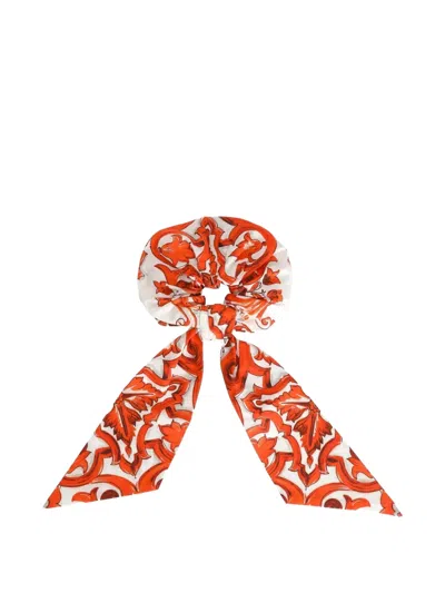 Dolce & Gabbana Kids' Majolica-print Cotton Poplin Scrunchie In Red