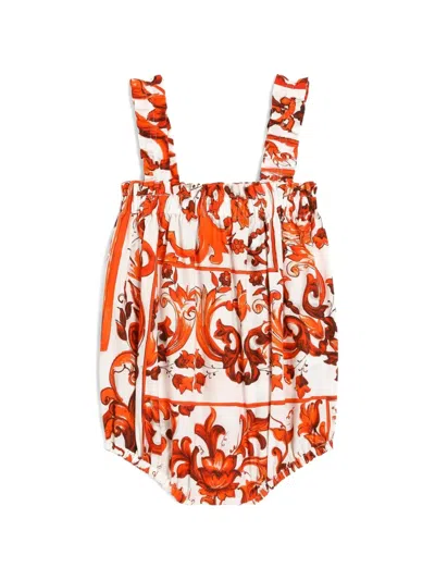 Dolce & Gabbana Babies' Majolica-print Cotton Romper In Multi