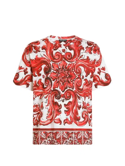 Dolce & Gabbana Majolica Print Cotton Jersey Crew T Shirt In Multi
