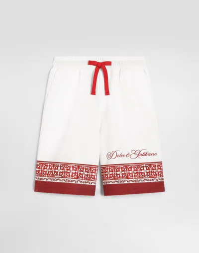 Dolce & Gabbana Kids' Majolica-print Double Piqué Bermuda Shorts In Multi