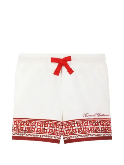 Dolce & Gabbana Babies' Majolica-print Double Piqué Bermuda Shorts In White