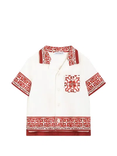 Dolce & Gabbana Babies' Majolica-print Double Piqué Shirt In Multi