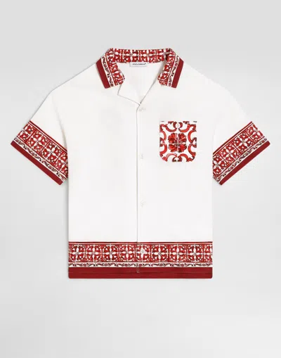 Dolce & Gabbana Kids' Majolica-print Double Piqué Shirt In Multi