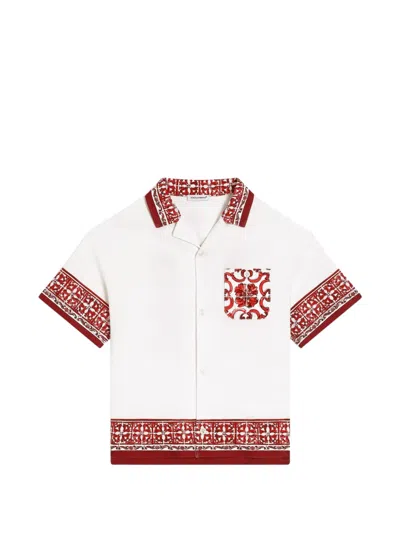Dolce & Gabbana Kids' Majolica-print Double Piqué Shirt In White