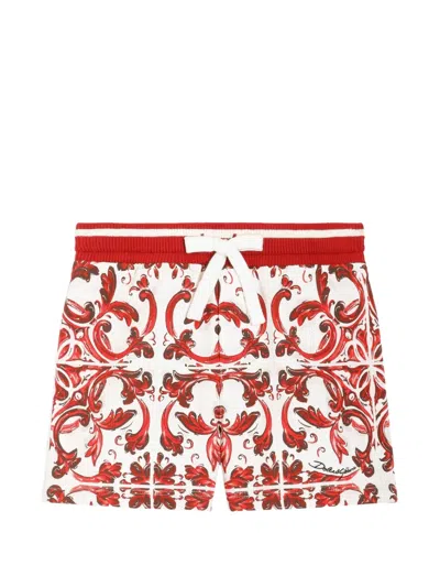 Dolce & Gabbana Babies' Majolica-print Fleece Bermuda Shorts In Multi