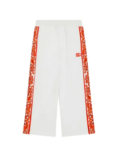 Dolce & Gabbana Kids' Majolica-print Fleece Trousers In White
