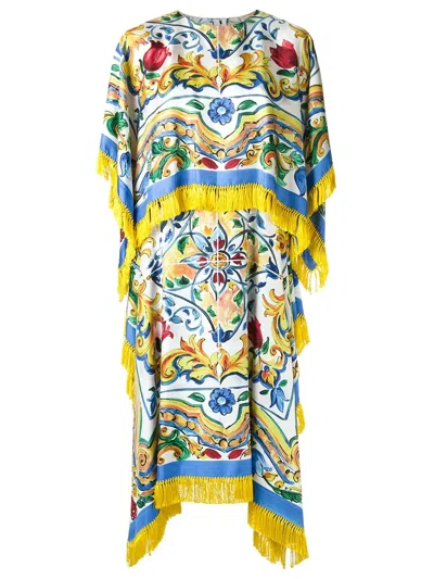 Dolce & Gabbana Majolica-print Fringed Dress In Multi