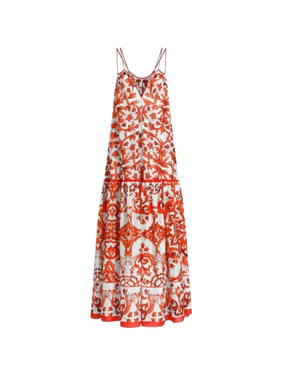 Dolce & Gabbana Majolica-print Habotai Long Dress In Multi