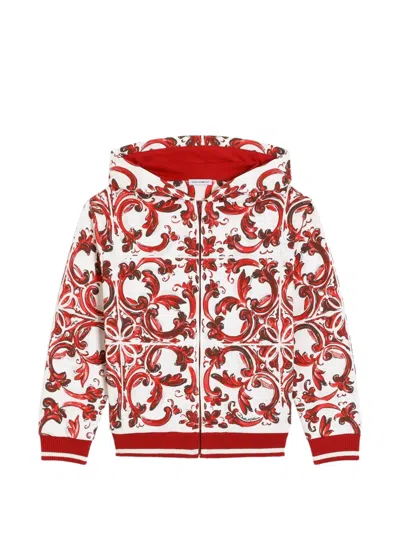 Dolce & Gabbana Kids' Majolica-print Hoodie In Red