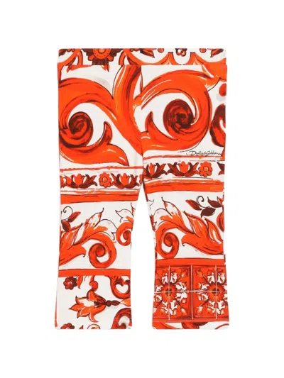 Dolce & Gabbana Babies' Majolica-print Interlock Leggings In Orange