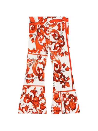Dolce & Gabbana Kids' Majolica-print Interlock Leggings In White