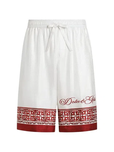 Dolce & Gabbana Majolica-print Jacquard Twill Vanity Bermuda In White