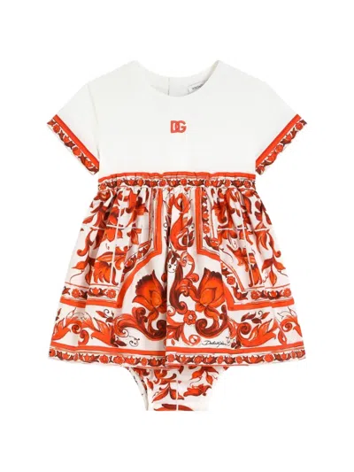 Dolce & Gabbana Babies' Majolica-print Jersey And Poplin Dress With Bloomers In Multi
