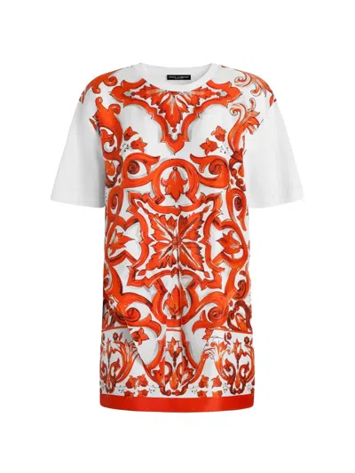 Dolce & Gabbana Majolica-print Jersey And Twill Mini Dress In Multi