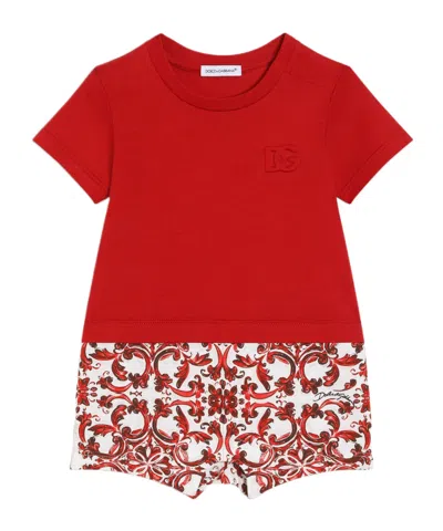 Dolce & Gabbana Majolica-print Jersey Romper In Multi