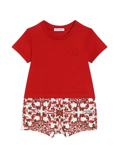 Dolce & Gabbana Babies' Majolica-print Jersey Romper In Brown