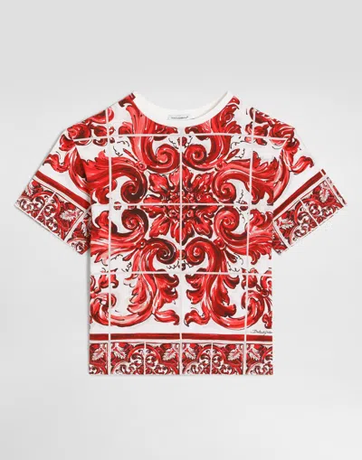 Dolce & Gabbana Kids' Majolica-print Jersey T-shirt In Red