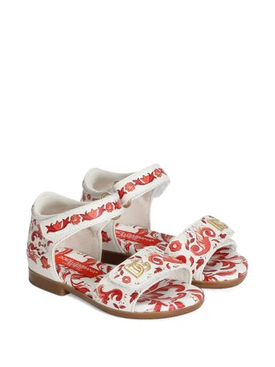 Dolce & Gabbana Kids' Majolica-print Lambskin Sandals In Blue