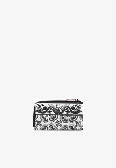 Dolce & Gabbana Majolica-print Leather Card Case In White