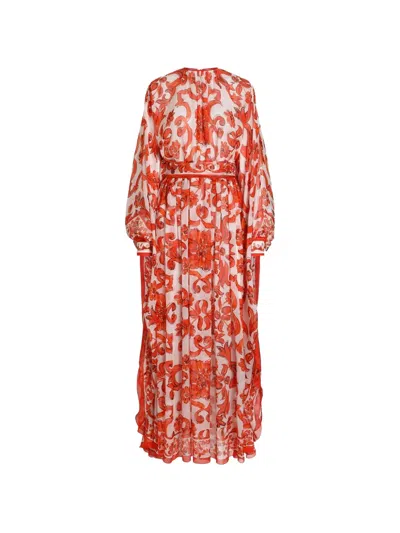 Dolce & Gabbana Majolica-print Long Kaftan Dress In Red