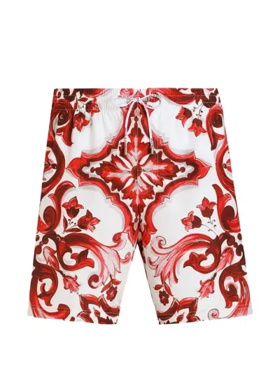 Dolce & Gabbana 'maiolica' Print Polyester Medium Boxer Shorts In White