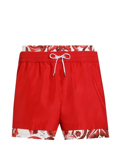 Dolce & Gabbana Majolica-print Medium Swim Boxer Shorts In Red